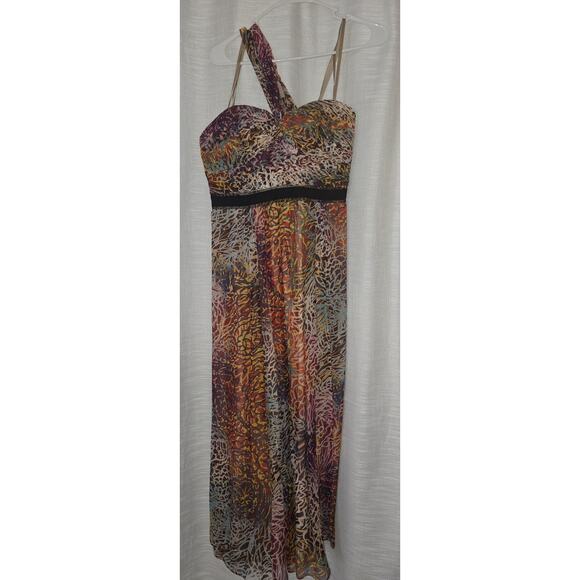 BCBG Max Azria Inga One Shoulder Silk Abstract Print Maxi Gown Dress Size 8 - Picture 1 of 7